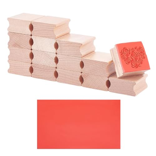 UNICRAFTALE 15 Stück Blanke Stempelhalterungen Holz Und Gummi Grauem Stempelblatt Gummi Für Die Lasergravur Weiches Gummiblatt 4cm Harte Holzblöcke Für Die Stempelherstellung Heimwerkerarbeiten von UNICRAFTALE