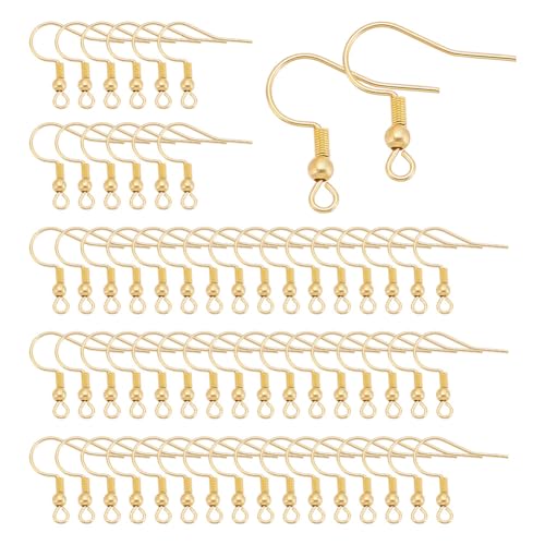 UNICRAFTALE 150 Stück 18 Karat Vergoldet Ohrhaken Edelstahl Ohrringhaken Mit Schlaufen Ohrhaken Angelhaken Französische Ohrhaken Mit Spule Und Perlen Für Die Herstellung von DIY Ohrringen Und Schmuck von UNICRAFTALE