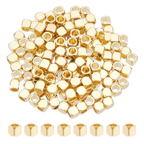 UNICRAFTALE 150 Stück 18 Karat Vergoldete Quadratische Glatte Abstandsperlen Edelstahl Würfelperlen Lose Metallperle Großes Loch Armbandperle Für Armband Halskette Ohrringe Schmuckherstellung 2.2mm von UNICRAFTALE