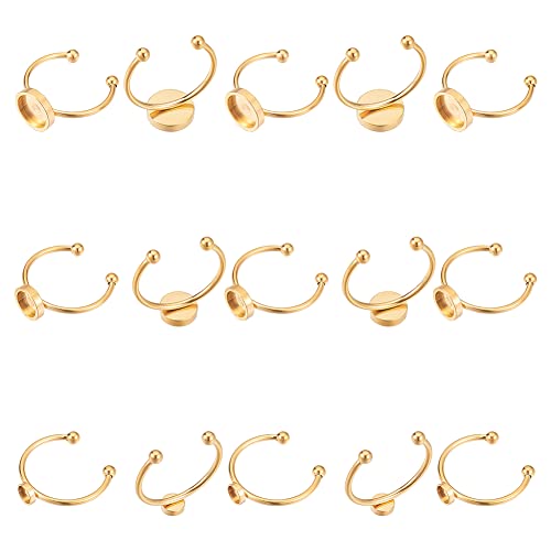 UNICRAFTALE 15pcs Golden Rohling Ring Verstellbarer Offener Fingerring 4~8mm Tablett Ringe Rohling Edelstahl Manschetten Fingerring Rohlinge Metall Cabochon Rohling Ringe Für Die Ringherstellung von UNICRAFTALE