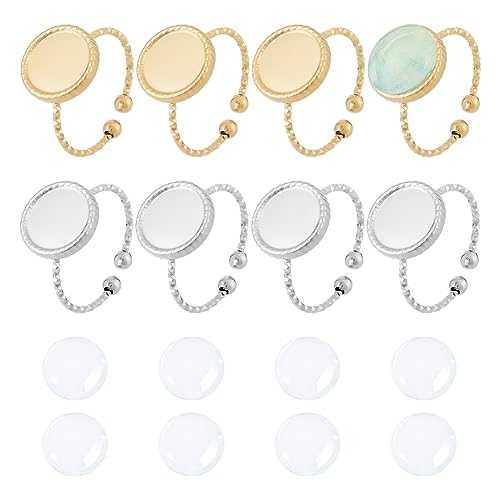 UNICRAFTALE 16 Stück 2 Farben DIY Blanko Ring Herstellungsset Verstellbare Halbrunde Cabochon Ring Rohlinge Edelstahl Offene Manschette Ring Rohlinge DIY Für Ring Schmuck Herstellung von UNICRAFTALE