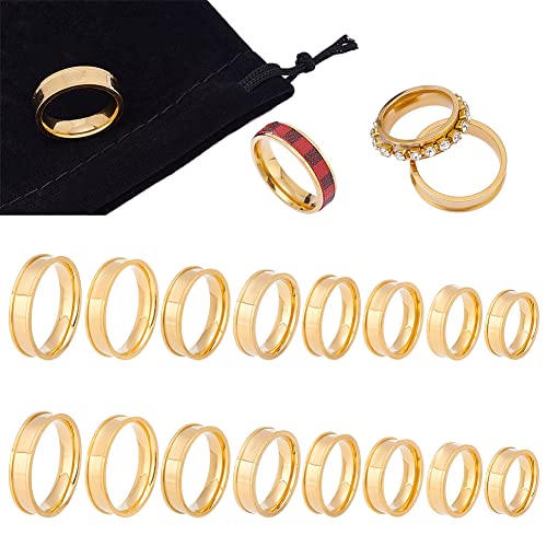 UNICRAFTALE 16 Stück Goldener Blanker Kernring 8 Größen Edelstahl Gerillter Ring Mit Samtbeuteln Runder Leerer Ring Für Einlegeringe Schmuckbandherstellung Und Geschenkgröße 5 14 von UNICRAFTALE