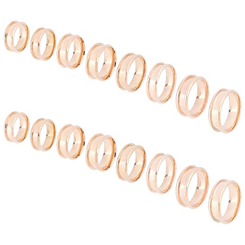 UNICRAFTALE 16 Stück Roségold Blanker Kernring 8 Größen Edelstahl Fingerring Für Inlay Runde Gerillte Leere Ringrohlinge Mit Samtbeuteln Für Die Schmuckherstellung von UNICRAFTALE