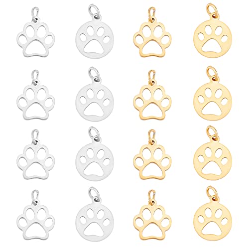 UNICRAFTALE 16pcs 2 Farben Edelstahl Pet Charms Flachrund Mit Hundepfotenabdrücken & Hundepfotenabdrücken Anhänger Metallanhänger Für Halskette Ohrringe Und Anhänger DIY Basteln von UNICRAFTALE
