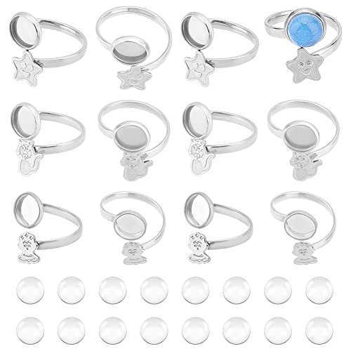 UNICRAFTALE 18 Sets Größe 6/7 Manschettenringe Cabochon Kuppeln Set Katze Sternmuster Blank Manschettenringe Basen 304 Edelstahl Cabochon Ring Lünette Tablett Mit Glascabochons Für DIY Offene Ringe von UNICRAFTALE