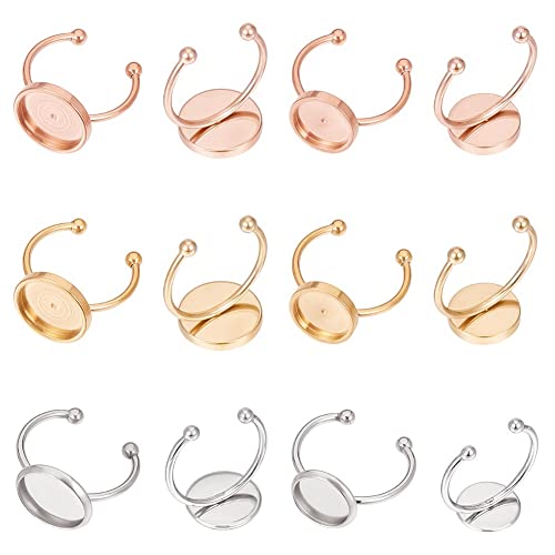 UNICRAFTALE 18 Teiliges DIY Manschetten Ringen 17~18mm Runde Offene Manschettenring 304 Edelstahl Rohling Cabochon Ring Basen Metall Ring Rohlinge Für Ringherstellung von UNICRAFTALE