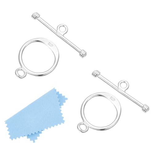 UNICRAFTALE 2 Set 925 Sterlingsilber Knebelverschlüssen Strukturierter Ring TQ Endverschlüsse Metall T Stabverschluss Knebelverschlüsse Ringverbinder Für Armband Halskette Anhänger Loch 2mm von UNICRAFTALE