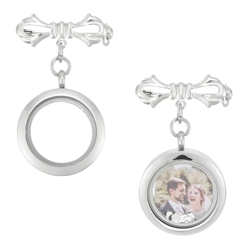 UNICRAFTALE 2 Stück Braut Schleife Blumenanhänger Foto Medaillon Anhänger Edelstahl Brautbroschen Metall Gedenkfoto Anhänger Blumenstrauß Foto Anhänger Zur Schmuckherstellung von UNICRAFTALE