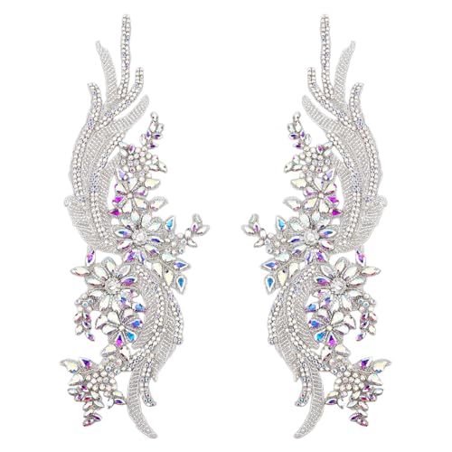UNICRAFTALE 2 Stück Strass Spitzenapplikationen Perlen Kristallstickerei Blumenaufnäher Polyester Stickerei Spitzenornament Bunte Strass Pailletten Applikationen Zum Aufnähen Für Hochzeitskleider von UNICRAFTALE