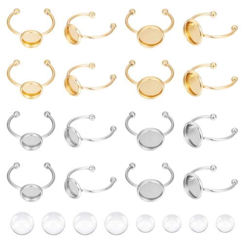 UNICRAFTALE 20 Sets 2 Größen 2 Farben DIY Rohling Manschettenring Herstellung Set Gold Ring Rohlinge Verstellbare Ring Rohlings Basis Mit Cabochons 304 Edelstahl Ring Set Für Schmuckherstellung von UNICRAFTALE