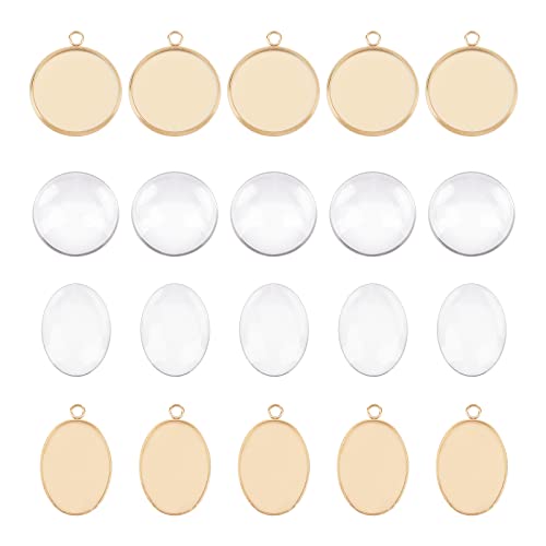UNICRAFTALE 20 Sets Flache Runde Cabochon Anhänger Rohlinge Mit Glascabochons 16-18mm Edelstahl Ovale Cabochon Anhänger Tabletts Sets Für DIY Schmuckherstellung, Golden UNICRAFTALE 20 Sets Flache Runde Cabochon Anhänger Rohlinge Mit Glascabochons 16-18mm Edelstahl Ovale Cabochon Anhänger Tabletts Sets Für DIY Schmuckherstellung, Golden von UNICRAFTALE