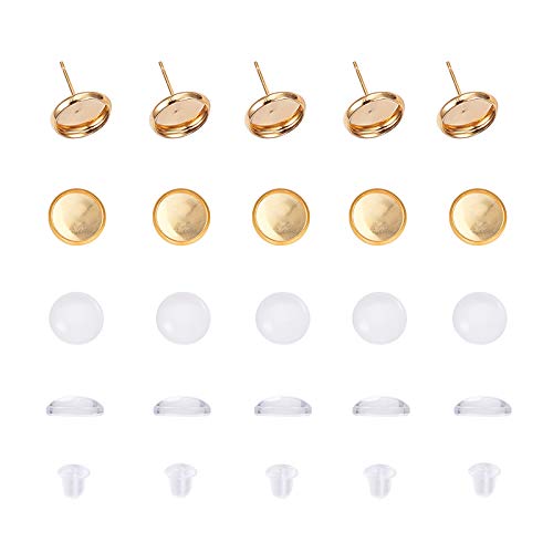 UNICRAFTALE 20 Stellt Die Einstellungen Für Ohrstecker Ein, 10 mm Goldene Ohrstecker Mit Halbrunden Cabochons Aus Klarem Glas, 0.8mm Pin Cup Post Ohrringe Kit Mit Ohrmuttern Für DIY Ohrring Befunde von UNICRAFTALE