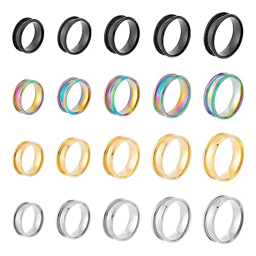 UNICRAFTALE 20 Stk 4 Farben Rohlinge Kern Ringe Größe 8-12 Edelstahl Gerillter Fingerring Runde Rohlinge Ring DIY Fingerring Für Inlay Ringe Eheringen Schmuckherstellung von UNICRAFTALE