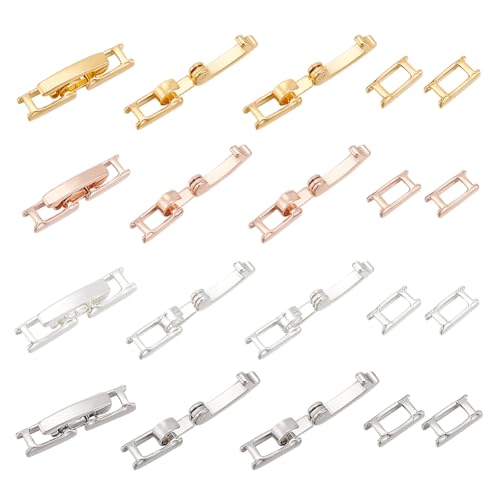 UNICRAFTALE 20 Stück 4 Farben 18 Karat Gold Faltverschlüsse 15mm Armband Halskette Schmuckverlängerung Rechteckige Verlängerungsverschlüsse Uhrenverschlüsse Endverschlüsse Für Schmuckverlängerung von UNICRAFTALE