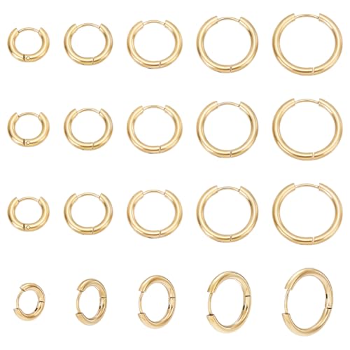 UNICRAFTALE 20 Stück 5 Stile Huggie Creolen 12-20mm Ohrmanschette Golden Winzige Creolen Edelstahl Runde Ohrringe Ohrhaken Komponenten Schmuck Geschenk Für Frau von UNICRAFTALE