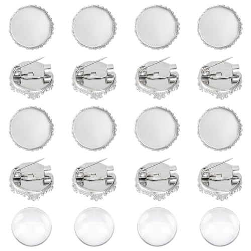 UNICRAFTALE 20 Stück Broschenschale Aus Edelstahl Blankes Cabochon Broschen Bastelset 15 mm Flache Runde Schalen Mit Klaren Glas Cabochons Broschenverschlüsse Anstecknadel Scheibenbasis von UNICRAFTALE