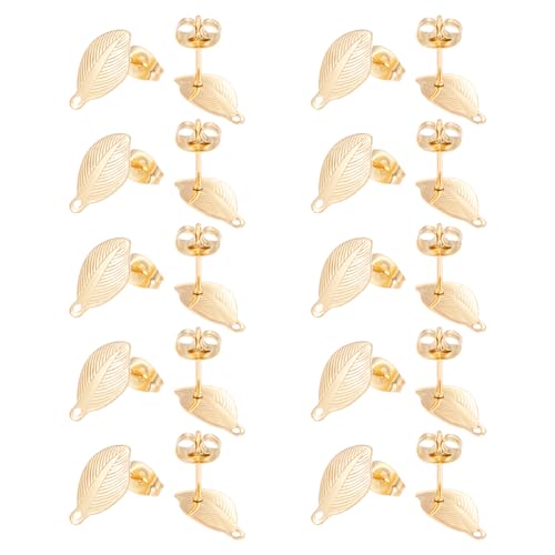 UNICRAFTALE 20 Stück Goldene Blatt Ohrstecker aus Edelstahl für DIY Schmuckherstellung von UNICRAFTALE