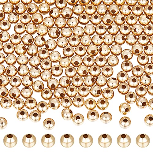 UNICRAFTALE 200 STK 6mm Gold Perlen 304 Edelstahl Zwischenperlen 2.2mm Kleine Loch Runde Perlen Kugelperlen Gold Abstandsperlen Metall Perlen Für DIY Armbänder Halsketten Schmuckherstellung von UNICRAFTALE