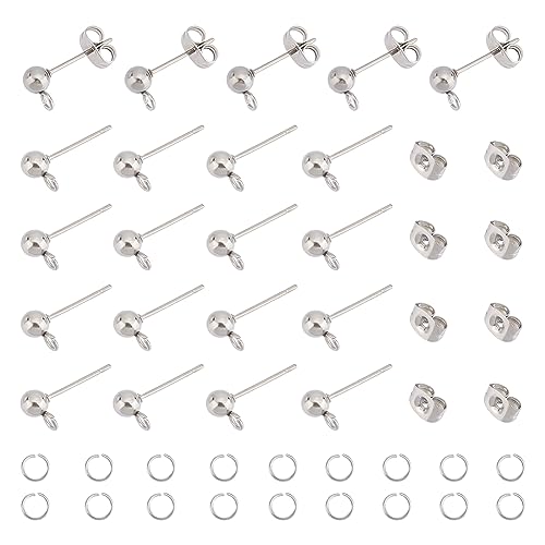 UNICRAFTALE 200 Stk 304 Edelstahl Kugel Ohrstecker Runde Pereln Ohrring Mit Offene Biegeringe Hypoallergene Metall DIY Ohrringe Zubehör Ohrringe Selber Machen Set Für Damen Ohrring Schmuckherstellung von UNICRAFTALE