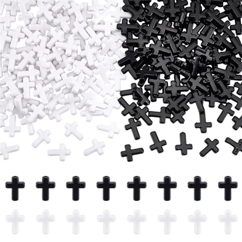 UNICRAFTALE 200 Stück 2 Farben Acryl Kreuzperlen Kleine Kunststoff Kreuzperlen Winzige Mini Perlen Weiße Kreuzperlen Schwarze Lose Abstandsperlen Für Armbänder Halsketten Osterdekoration von UNICRAFTALE