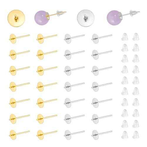 UNICRAFTALE 200 Stück 2 Farben Perlenbecher Ohrstecker Edelstahl Ohrstecker Beschläge Für Halbgebohrte Perlen Mit 200 Stück Kunststoff Ohrmuttern Für Ohrringe Schmuckherstellungstablett 5mm von UNICRAFTALE