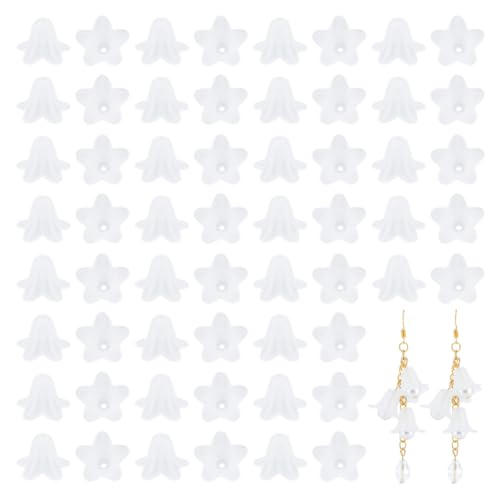 UNICRAFTALE 200 Stück Acryl Glockenblumen Perlenkappen Florale Abstandshalter Lose Perlen Weiße Blume 5 Blütenblättern Perlen Zum Auffädeln Die Schmuckherstellung von UNICRAFTALE