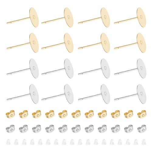 UNICRAFTALE 200 Stück flache Ohrstecker, 2 Farben, Edelstahl, Ohrstecker, mit Schlaufe, Metall-Ohrringe mit Ohrring-Verschlüssen, flach, rund, blanko, Ohrring-Pads für DIY-Ohrringe UNICRAFTALE 200 Stück flache Ohrstecker, 2 Farben, Edelstahl, Ohrstecker, mit Schlaufe, Metall-Ohrringe mit Ohrring-Verschlüssen, flach, rund, blanko, Ohrring-Pads für DIY-Ohrringe von UNICRAFTALE