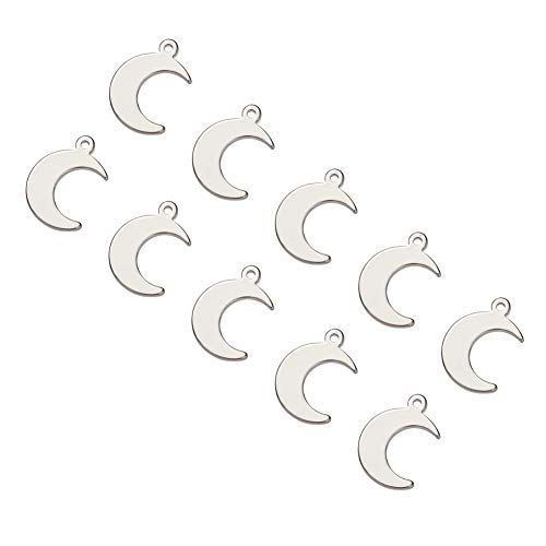 UNICRAFTALE 200pcs 304 Edelstahl Anhänger Mondmuster Charms Silbertöne Kleines Loch Anhänger Für DIY Halsketten Schmuckherstellung 16x11x0.9mm, Loch 1 mm von UNICRAFTALE