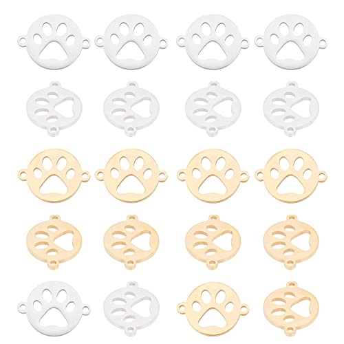 UNICRAFTALE 20Pcs 2 Farben Flach Rund Mit Hundepfotenabdruck Links Anschlüsse 201 Edelstahl Links 0.8mm Kleines Loch Schmuckanschlüsse Für DIY Armbänder Halsketten Schmuckherstellung von UNICRAFTALE