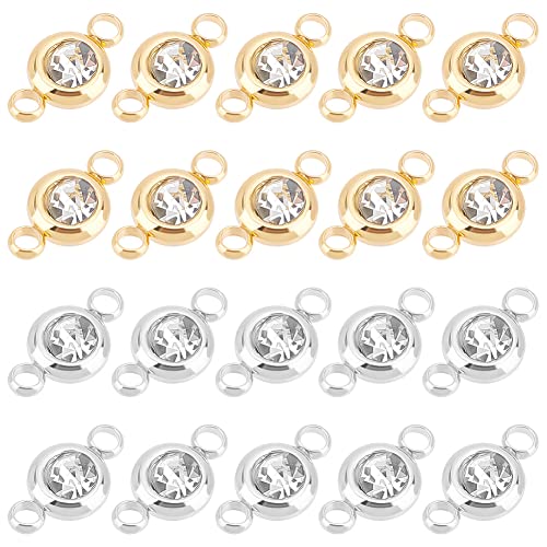 UNICRAFTALE 20Stk 2 Farben Glas Verbindungs Anhänger 12x6.5 mm Edelstahl Kristall Armbänder Anhänger Strass Verbindungs Charms Flache Runde Diamant Halsketten Anhänger Für Schmuckherstellung von UNICRAFTALE