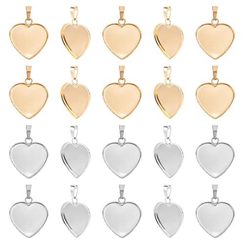 UNICRAFTALE 20pcs 2 Farben Herz Plain Edge Lünette Cups Anhänger Edelstahl Charms Anhänger Lünette Cabochon Einstellungen Für DIY Schmuckherstellung von UNICRAFTALE