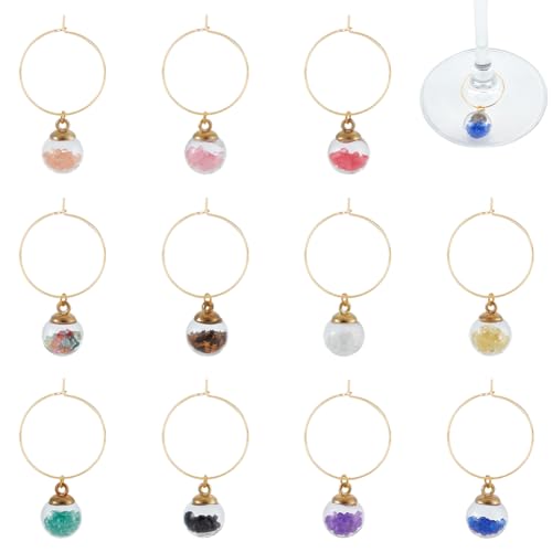 UNICRAFTALE 22 Stk 11 Farben Weinglas Anhänger Glas Rund Stern Glitzer Pailletten Erkennungs Markierungen Anhänger Creolen Ohrring Anhänger Für Halloween Weihnachten Cocktail Verkostungsparty von UNICRAFTALE