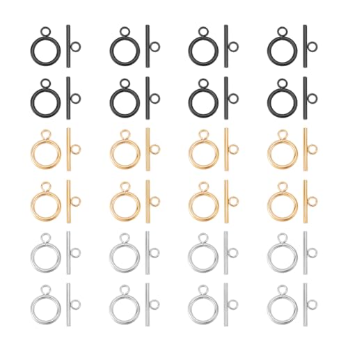 UNICRAFTALE 24 Sets 3 Farben Edelstahl Knebelverschlüsse Rund IQ Knebelverschlüsse T Steg Verschluss Halsketten Knebelverschlüsse Schmuck Endverschlüsse Für DIY Halskette Armband Schmuckherstellung von UNICRAFTALE