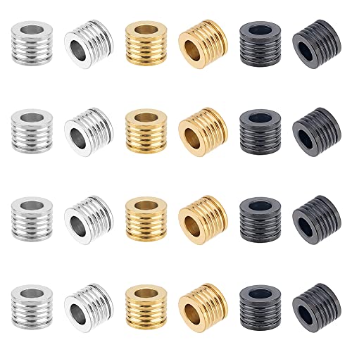 UNICRAFTALE 24 Stück 3 Farben Spalte Abstandsperlen Perlen 4 mm Innerer Edelstahl Gerillte Rohrperlen Großes Loch Perlen Für Armband Halskette Schmuckherstellung von UNICRAFTALE