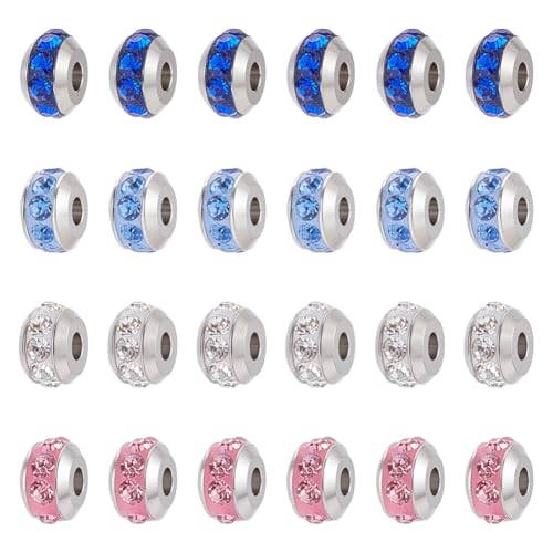 UNICRAFTALE 24 Stück 4 Farben Polymer-Ton-Strass-Perlen, europäische Abstandshalter-Perlen, 7 mm, Rondelle, Schiebeperlen für Heimwerker, Schlangenketten, Armbänder, Schmuckherstellung, Loch, 2 mm von UNICRAFTALE