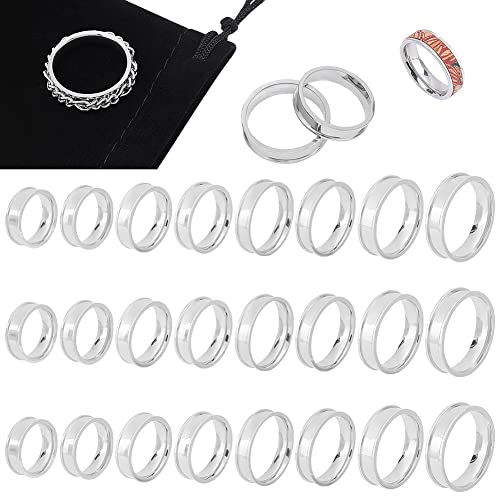 UNICRAFTALE 24 Stück 8 Größen Blanker Kern Fingerringe Edelstahl Gerillter Fingerring Breites Band Runder Leerer Ring Für Einlegeringe Schmuckherstellung Geschenk Größe 6-13 von UNICRAFTALE