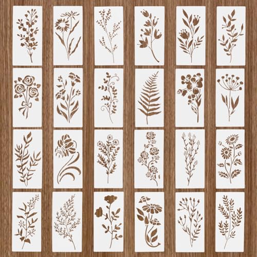 UNICRAFTALE 24 Stück Blätter Blumenschablonen Blattranken Schablonen Frühlingsblumen Malschablonen Wiederverwendbare Zeichenvorlagen Kunststoff Für Holz Leinwand Tapeten Dekor Möbel Scrapbooking von UNICRAFTALE