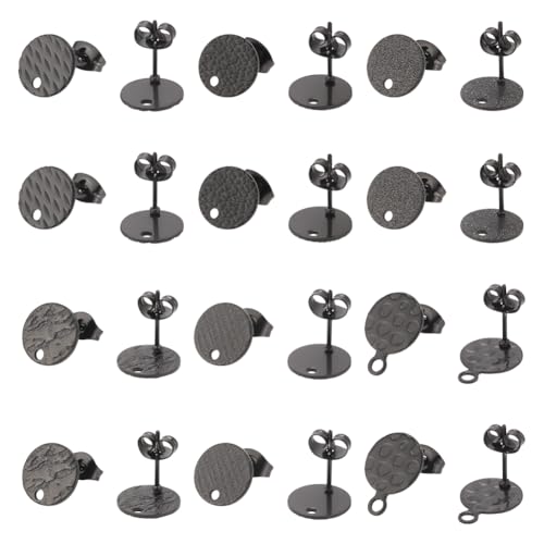 UNICRAFTALE 24 Stk Schwarz Ohrstecker DIY Flach Rund Strukturierten Ohrstecker Rohlinge 304 Edelstahl Ohrringe Selber Machen Basteln 1.2/1.4/1.8 mm Kleine Loch Ohrstecker Für DIY Schmuckherstellung von UNICRAFTALE