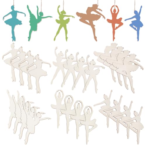 UNICRAFTALE 24 Stück Holz-Silhouetten Ballerina Handwerk unlackierte Holz-Silhouette Ballerina Ausschnitte Alte Spitze Silhouette Ballerina hängende Ornamente DIY für Zuhause, Party, Dekoration von UNICRAFTALE