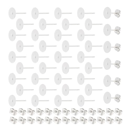 UNICRAFTALE 240 Stück Rohlinge Ohrringe Stecker Blanke Ohrstecker Flache Ohrstecker Edelstahl Ohrstecker Mit 240pcs Ohrmuttern Flach Pad Ohrstecker Zur Schmuckherstellung Ohrring Herstellung von UNICRAFTALE
