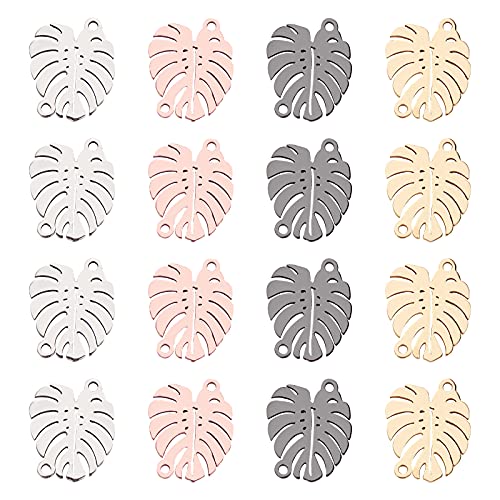 UNICRAFTALE 24pcs 4 Farben Edelstahl Ketten Anhänger Metall Verbinder Charms Blatt Schmuckverbinder Metall Monstera Blatt Halskette Anhänger Mit Doppelloch Für DIY Halskette Schmuckherstellung von UNICRAFTALE