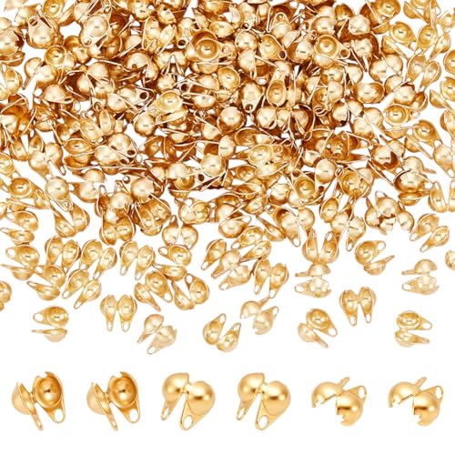 UNICRAFTALE 250 Stück Edelstahl Perlenspitzen Goldene Offene Perlenspitzen Knotenabdeckungen Muschelkalotten Perlenspitze Umklappbare Metall Perlenspitzen Endkappen Für Schmuckherstellungszubehör von UNICRAFTALE