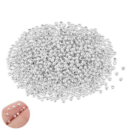 UNICRAFTALE 2500 Stück Runde Perlen Silberne Abstandsperlen Kleine Nahtlose Perlen Glatte Lose Perlen Metallkugel Winzige Perlen Für Armband Bauchkette Mehrlagige Satelliten Schmuckherstellung 2.5x2mm von UNICRAFTALE