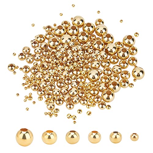 UNICRAFTALE 270 Stück 6 Größen Goldene Edelstahlperlen 2-8 mm Durchmesser Glatte Runde Perlen 0.8-3 mm Großes Loch Metallperlen Glatte Oberfläche Perlen DIY Schmuck Perlen Handwerk Stopperperlen von UNICRAFTALE