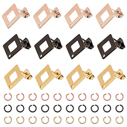 UNICRAFTALE 3 Farben Rhombus Ohrstecker Mit Schlaufe 24 Paar Hypoallergene Ohrstecker 0.8mm Stift Edelstahl Ohrstecker Quadrat Ohr Ohrstecker Für DIY Ohrringe Schmuckherstellung von UNICRAFTALE