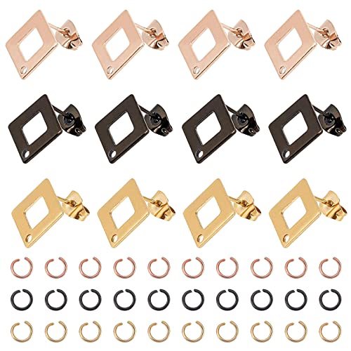 UNICRAFTALE 3 Farben Rhombus Ohrstecker Mit Schlaufe 24 Paar Hypoallergene Ohrstecker 0.8mm Stift Edelstahl Ohrstecker Quadrat Ohr Ohrstecker Für DIY Ohrringe Schmuckherstellung von UNICRAFTALE