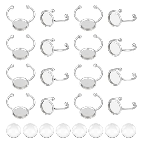 UNICRAFTALE 30 Sets 10mm Tablett 304 Edelstahl Manschetten Fingerringe Mit 30 Glas Cabochon Rohlingen Kuppel Fingerring Herstellungsset Rohlinge Tabletts Pad Ringe Für DIY Ringe Schmuckherstellung von UNICRAFTALE