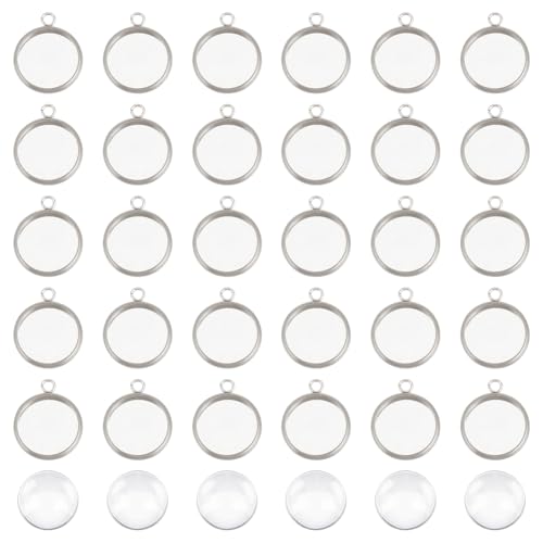 UNICRAFTALE 30 Sets 20mm Große Runde Anhänger Rohlinge Mit Cabochons Edelstahl Anhänger Cabochon Einstellungen Anhänger Machen Kits Für DIY Schmuckherstellung, Edelstahl Farbe von UNICRAFTALE