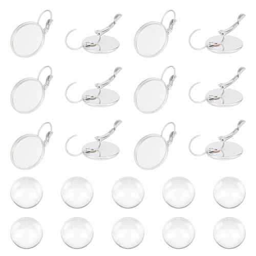 UNICRAFTALE 30 Sets 304 Edelstahl Ohrringhaken 18 mm Flach Rund Blanko Ohrring Cabochons Lünettenschale Metall Ohrring Zubehör Für Baumelnde Ohrringe Schmuckherstellung Fach 18 mm von UNICRAFTALE