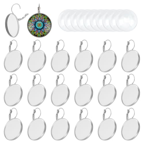 UNICRAFTALE 20 Sets 304 Edelstahl Ohrringhaken 25mm Tablett Flache Runde Ohrring Mit Glas Cabochons DIY Leeren Ohrringhaken Herstellung Set DIY Ohrringen Für Ohrringen Schmuckherstellung von UNICRAFTALE